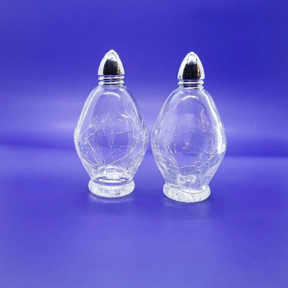 Vintage Irice Japan Crackle Glass Salt and Pepper Shakers Clear Mid Century‎ Set
